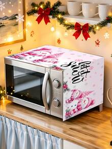 1pc 35*90cm Christmas Microwave Dust Cover, Polyester Material, Red, Red Berry, Bow, Christmas Snowman, Christmas Tree, Snowflake Pattern, Dustproof, Stain-Resistant, Kitchen Decor, Home Decor, Christmas Gift, Bedroom Decor, Garden Decor, Kitchen Decor, Room Decor, Soft And Cute, Christmas Gift, Birthday Gift - Multicolor - View 7