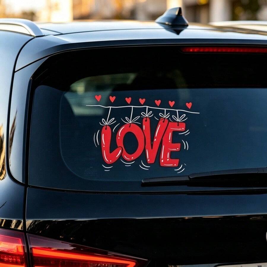 Kreative herzförmige Autoaufkleber, personalisierte Rückspiegel-Dekorationen in Rot und Schwarz, einzigartige und besondere dekorative Aufkleber für Rückspiegel. - A - Übersicht 1