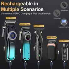LQT 5pcs/4pcs/3pcs/1pc Multi-Function Hair Clipper Set - Men's Hair Clipper, Beard Trimmer, Nose Hair Trimmer And Razor, Cordless Use, USB-C Charging, Suitable For Home, Salon And Travel, Perfect Men's Gift For Father's Day Or Christmas - View 5