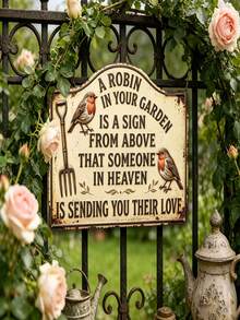Placa Conmemorativa del Robin del Jardín, Letrero de Arte de Pared de Metal Vintage, Decoración para el Hogar y el Exterior, Regalo de Condolencias, "Robin en el Jardín" Decoración de Jardín, Regalo Conmemorativo para Seres Queridos Fallecidos - Multicolor - Ver 1