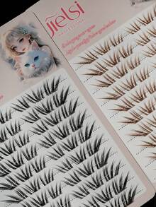 60pcs C-Curl Curly Cartoon Fox Eye Cluster Fake Brown Eyelashes, DIY Individual Lash Extension, Natural & Soft, Segmented False Eyelashes, Natural & Soft, Segmented False Eyelashes Christmas Eyelash - View 2