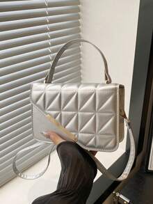 Mini Fashion Embossed Quilted Square Handbag - Bright silver - View 4