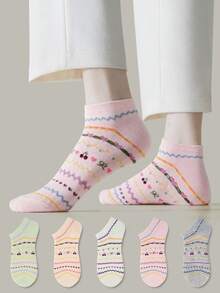 ZUJO 5 Pairs Women's Short Socks, Bow Heart Cherry Pattern, Ankle Socks, Comfortable And Breathable, Suitable For All Seasons - Multicolor - View 4