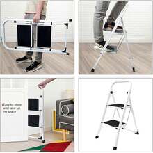 2 Step Ladder Portable Folding 2 Step Stool Heavy Duty Steel Ladder With Hand Rail And Anti-Slip Wide Pedal, Lightweight Stepladder For Home And Kitchen Use, 330lbs Capacity - 2 steps-steel - 查看 6