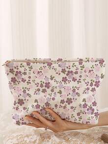 1pc Portable Cosmetic Storage Bag Floral Pattern Double-Sided Printed Travel Zipper Makeup Pouch Multifunctional Toiletry Organizer - Multicolor - View 6