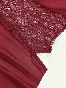 Women's Spring/Summer/Autumn Solid Red Spaghetti Strap Slim Fit Dress With Lace Patchwork, Waist-Flattering, Slimming, Vacation Style, Elegant Party Dress - Fiery Red - View 11