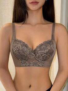 DAZY Bra Renda Seksi Peach Girl Warna Cokelat Mocha, Bra Nyaman untuk Wanita yang Memberikan Dukungan dan Mengangkat - Mocha Brown - View 5