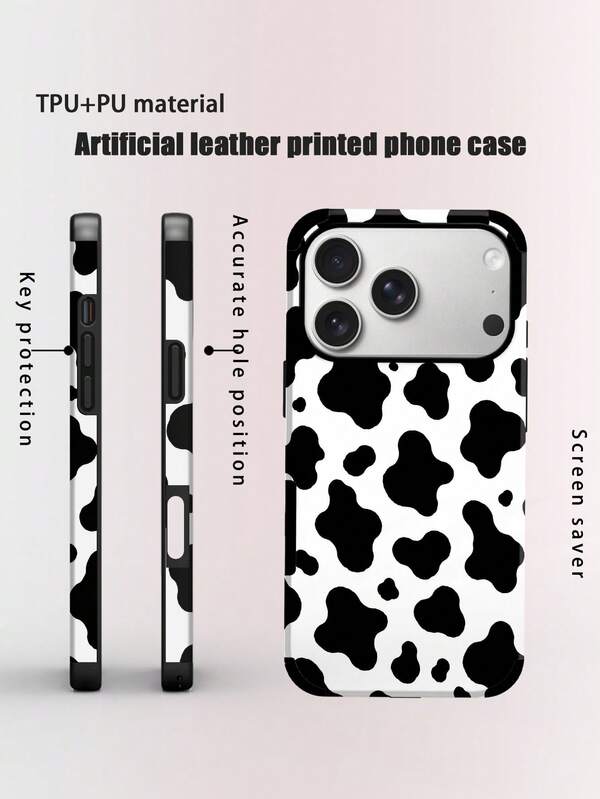 1 pieza Funda protectora con estampado de vaca, agarre cómodo, funda de teléfono de cuero, funda de teléfono de moda, cuero ultrafino, anti-caída, anti-choque, cuero adherido, carcasa blanda, adecuada para iPhone 17/16/15/14/13/12/11/Galaxy S24 Ultra/S24/S23/S22