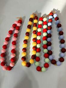 Collar grande de cuentas de contraste colorido hecho a mano, joyería gruesa con encanto de estilo bohemio Y2K, adecuado para el uso diario de las mujeres en vacaciones de verano - Multicolor - Ver 4
