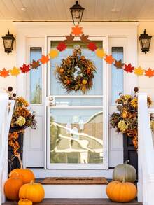 4 pièces Décoration d'Halloween Couronne d'automne en feutre feuille d'érable Bannière suspendue d'Halloween pour la récolte d'automne, Thanksgiving, fournitures de fête d'Halloween, 4 pièces Guirlande en feutre d'automne 4 couleurs Bannière suspendue feuille d'érable pour la récolte d'automne, Halloween, Thanksgiving et fournitures de fête de Noël Décoration murale de cheminée Décoration murale de cheminée - A - Voir 8