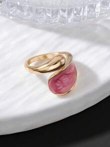 1pc Creative Design Metal Color-Block Summer Vacation Beach Style Handmade Drip Oil Pink Geometric Women's Ring - Multicolor - View 5