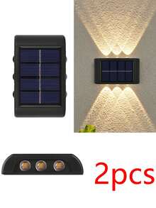 2pcs Solar Up & Down Light Wall Lamp, 10/8/6 LED Waterproof Outdoor Wall Light, Auto On/Off Warm White Landscape Lighting, Suitable For Yard Fence Stairs - 2PCS - View 12