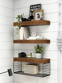 3pcs Floating Wall Shelves, Wooden Room Decor, Rustic Style Wooden Shelves For Bathroom, Living Room, Bedroom And Kitchen, Storage Wall Racks, Books, Room Decoration, Multi-Layer Wall Hanging Storage Shelves Space-Saving Multifunctional Office Display Rack, Statue Home Decor, Collection Decor, Beautiful And Practical Home Organization Wall Collection Gift - Multicolor - View 5