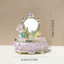SUSUZUKU 1pc Enamel Craft Vanity Mirror Jewelry Box Vintage Gift For Girls Princess Mirror Jewelry Storage Box Alloy Princess Dressing Table Jewelry Box With Small Mirror Birthday Gift - Multicolor - View 3