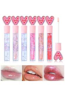 USHAS Aceite de Labios con Perlas Brillantes, Aceite de Labios Hidratante No Pegajoso con Brillo Voluminizador y Micro-Brillo, Textura de Gelatina de Cristal, Se Puede Usar Solo o Capas Sobre el Lápiz Labial, Adecuado para el Maquillaje Diario de la Mujer como Regalo - #04 Rosa Brillante - Ver 6