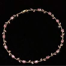 1 Pieza Collar de Lujo Brillante con Tulipán de Circonita Cúbica para Mujeres Color Dorado CZ Cristal Gargantilla Joyería de Moda para Boda Regalos - Oro, rojo y verde - Ver 1