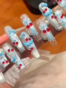 1件裝藝術美甲模具 甜美櫻桃蝴蝶結 3D可佩戴美甲飾品，美甲師必備工具，矽膠美甲模具 - 無色 - 查看 12