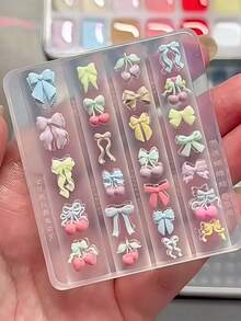 1件裝藝術美甲模具 甜美櫻桃蝴蝶結 3D可佩戴美甲飾品，美甲師必備工具，矽膠美甲模具 - 無色 - 查看 9