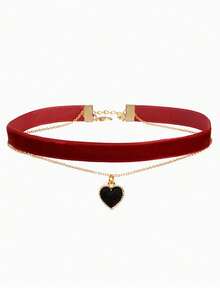 1pc Women's Retro Velvet Choker Necklace With Heart Pendant, Fashion Collar - Multicolor - View 20
