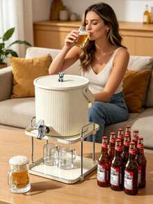 Dispenser Air dengan Dudukan dan Keran, Ember Minuman Kulkas Kapasitas Besar, Dispenser Swalayan Portabel untuk Buah, Teh, dan Jus, Ember Air dengan Keran, Ember Jus Kapasitas Besar, Ember Minuman dengan Rak Penyimpanan, Teko Air Dingin Kulkas, Ember Minuman Swalayan, Ember Infuser Teh Buah, Dispenser dengan Keran, Teko Air Dingin Garis Vertikal Mewah, Ember Penyimpanan Minuman 5,5L - Krem - View 3