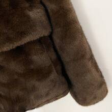 OFTBUY Jaket Pendek Bulu Imitasi Wanita, Kerah Tegak Lengan Panjang, Pakaian Musim Dingin yang Hangat - Coffee Brown - View 9