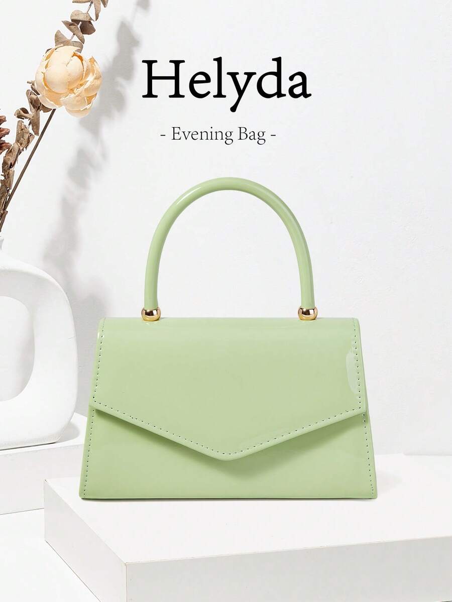 Helyda 1件薄荷綠時尚鏡面PU手持翻蓋女款晚宴包，迷人優雅女款商務包，適合女性日常使用，可作為手拿包/手提包/單肩包/斜挎包，適用於婚禮/派對/舞會/晚宴及其他聚會