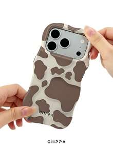 GIIPPA 1件卡其色底棕色奶牛紋波浪手機殼，適用於Phone 17 Pro Max，相容Phone 16 Pro Max、15 Pro Max、14 Pro Max，韓系高端時尚趣味手機殼，相容11/12/13/14/15/16 Pro Max Plus，優雅設計男女皆宜，聖誕節、情人節、復活節、婚禮季與生日送女友的完美禮物 - 彩色 - 查看 4