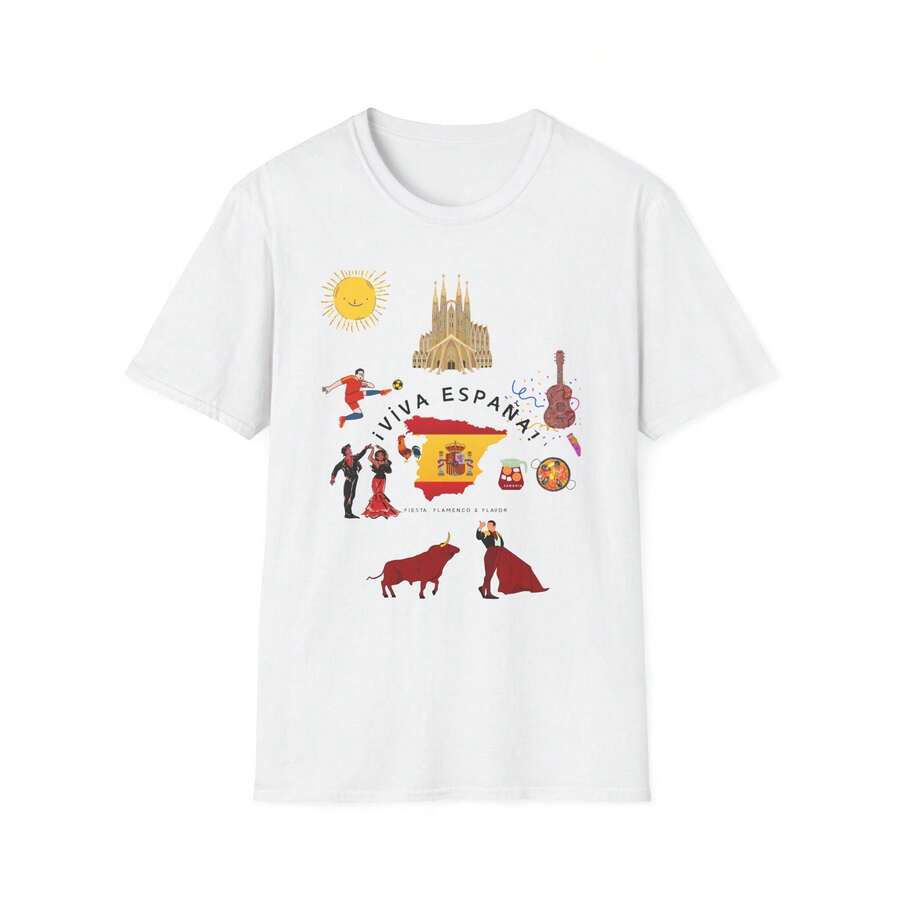 Maglietta Grafica Viva España, Maglietta Souvenir Spagnola - Bianco - Visualizzare 1