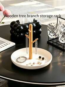 1PC Resin Tree Branch Jewelry Display Stand With White Round Tray, Elegant Earring Necklace Ring Storage Organizer For Dresser Vanity Home Decor Holder - Multicolor - View 3