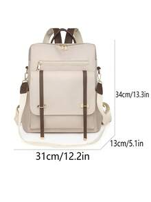 Women's Nylon Solid Color Quilted Large Capacity Versatile Backpack, Simple Casual Student Backpack, Storage Travel Bag, Commuter Bag - Beige - View 9