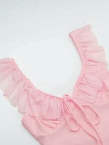 Autumn Minimalist Sexy Hot Girl Sexy Ruffled Lace-Up Slim Stretch Dress, Dates, Gatherings, Parties, Travel, Vacation, Beach - 粉色 - 查看 6