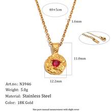 S SHOPBOHO 1pc 18K Gold Plated Stainless Steel Birthstone Pendant Necklace, Hammered Texture Coin Pendant, Personalized Birthday Gift Jewelry For Her - Birthstone - View 8