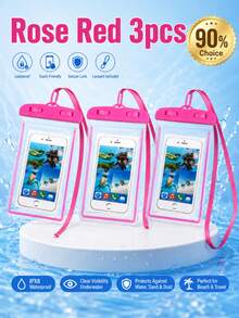 1/2/3/5入通用防水手機袋 防水手機殼 適用於 iPhone 14/13/12/11 Pro Max/XS Plus、Galaxy S22/S23 手機 (最高 7.0 吋) 3D 手機防水乾袋 - 玫紅色 - 查看 26