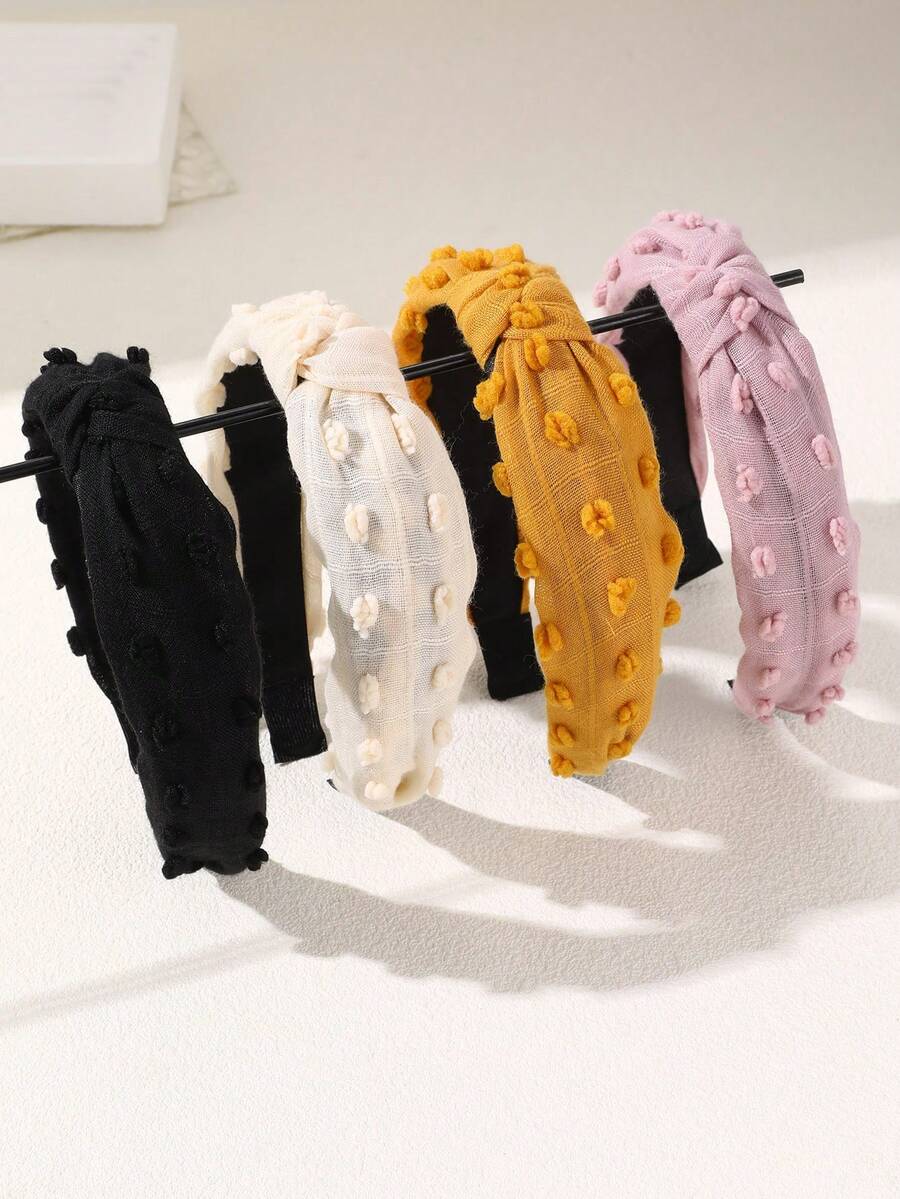 4件組女款極簡彩色圓點毛球髮箍,適合日常休閒、度假、派對與聚會 - 彩色 - 查看 1