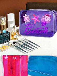 Transparent Waterproof Storage Bag, Zippered Cosmetic Bag With Cartoon Ocean Shell Pattern, Large Capacity Waterproof Multi-Functional Storage Pouch, Women's Transparent Toiletry Bag, Foldable Lightweight Wash Bag, Portable Travel Personal Care Cosmetic Organizer. Teacher's Day Gift, Mother's Day, Back To School, Vacation - Multicolor - View 9