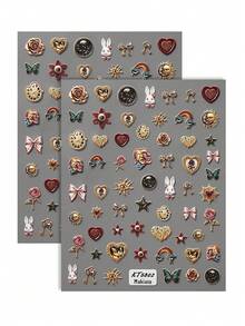 Vintage Baroque Embossed Nail Art Stickers, One Style With White Rabbit, Clock, Rose, Heart, Bow, Sun Designs, Another Style With Angel, Cat, Rose, Swan, Heart, Bowknot Designs, Suitable For French Court, Dark Fairy Tale, Lolita, Halloween, Vintage Wedding Nail Styles, Self-Adhesive Ergonomic Fit Resistant To Peeling, Best Choice For Women And Girls DIY Nail Decoration, Professional Nail Salon Craft Accessories - Multicolor - View 11