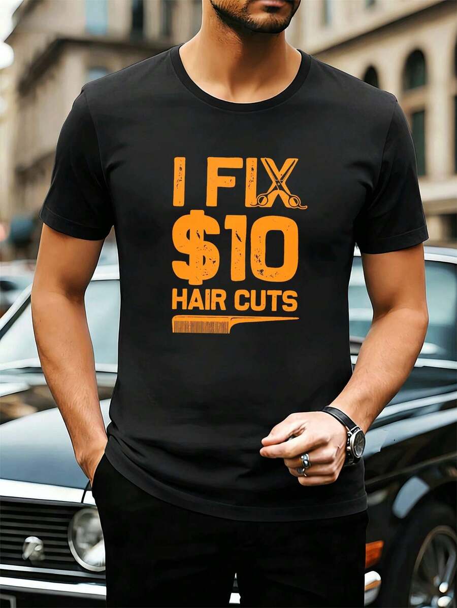 Lustiges Herren-T-Shirt mit Friseurmotiv, hochwertiger Stoff, Rundhalsausschnitt, lockere Passform, bequem, einzigartiger Grafikdruck - Schwarz - Übersicht 1