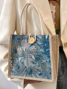 1PC Student Korean Style Handbag Women Fashion Linen Lunch Bag Japanese Canvas - Multicolor - View 11