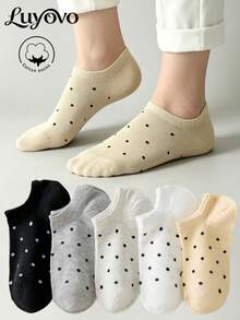 5 Pairs Women's Pure Cotton Short Socks, Spring/Summer Style, Breathable, Suitable For Various Holidays, Casual And Daily Wear, Random Colors - Multicolor - View 2