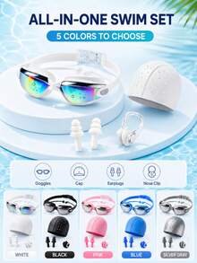 Anti-Fog Swim Goggles 4-Piece Set, Adjustable Strap For Adults, Essential Beach Accessory - Multicolor - View 4