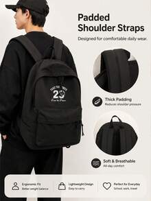 Mochila de gran capacidad con estampado de patrón de letras, esencial para estudiantes, regreso a clases, viajes o vacaciones - Multicolor - Ver 10
