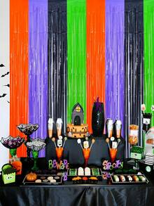 2/4pcs Halloween Foil Fringe Curtain, 4 Colors Optional, Selfie Props, Includes 12pcs C-Shaped Bat Stickers, Halloween Indoor And Porch Decoration, Thriller Party Wall Decals - Multicolor - View 7