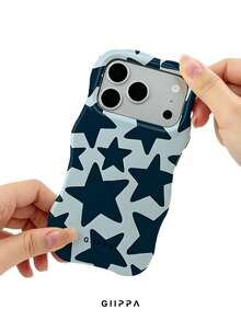 GIIPPA 1 pieza Funda de teléfono con base verde y diseño de patrón de estrellas azul oscuro, funda de teléfono ondulada para teléfono 17 Pro Max, compatible con teléfono 16 Pro Max, 15 Pro Max, 14 Pro Max, funda de teléfono de moda premium estilo coreano, compatible con 11/12/13/14/15/16 Pro Max Plus, diseño elegante adecuado para hombres y mujeres, ¡regalo perfecto para novia en Navidad, Día de San Valentín, Pascua, temporada de bodas y cumpleaños! - Multicolor - Ver 5