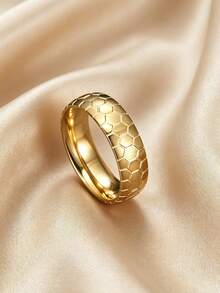 MONALLY 18K鍍金經典男士不鏽鋼嘻哈蜂巢婚戒騎士戒指，適合日常與派對佩戴 - 男士戒指 - 查看 2