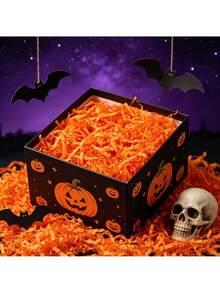 200g Orange Crinkled Paper Shreds, Raffia Confetti Gift Box Basket Filling, Halloween & Fall Party Decor - View 1