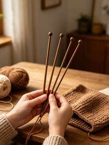 Bamboo Woven Knitting Needles - 35cm Long, 2pcs/Set Non-Slip Ergonomic Yarn Knitting Tools, Suitable For Sweaters, Scarves And Handmade Gifts, Handmade Accessories 5.0mm 2pcs/7.0mm 2pcs - Carbonized Single-pointed Knitting Needle - View 3