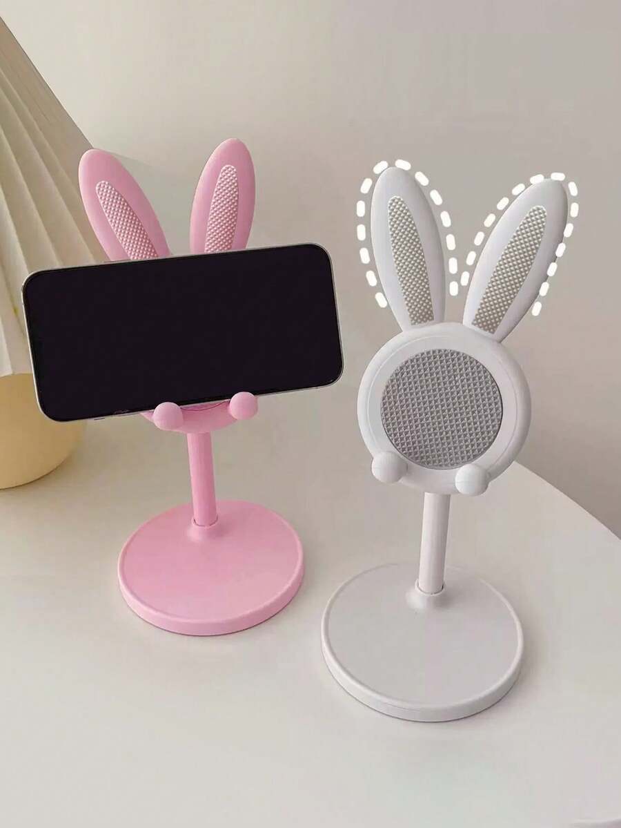 Suporte de secretária multifuncional com altura ajustável para telemóvel, design criativo de coelho cartoon fofo, suporte prático - Multicolorido - Ver 1