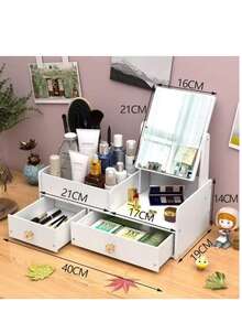 caja de almacenamiento de cosméticos con espejo - C - Ver 3