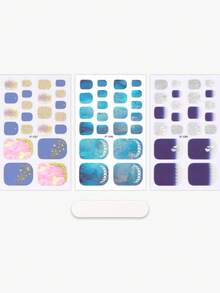 Beauty Sticker 3件裝亮片水鑽腳趾甲貼片，夢幻大理石紋夏季腳趾甲貼紙，易於貼附，適合女性度假旅行與舞會DIY美甲 - 彩色 - 查看 3