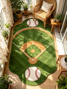 1pc Baseball Field Shaped Decorative Rug, Bedroom Decor, Floor Mat, Carpet, Home Decor, Living Room Rug, Small Living Room Rug, Bedroom Carpet, Living Room Home Decor, Outdoor Rug, Washable Carpet - Multicolor 3 - View 2